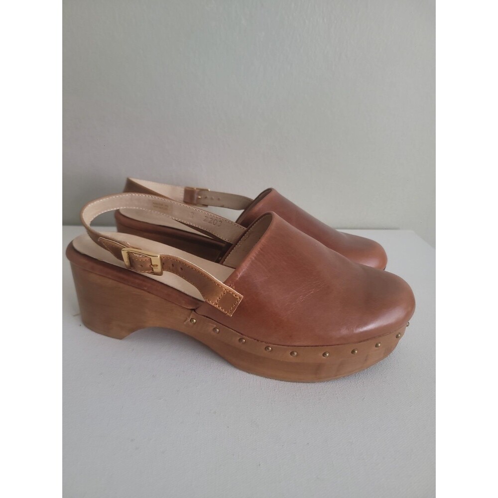 Five Worlds Brown Leather Wooden Clogs Sz 8 Bohemian Indie Boho Gypsy Summer